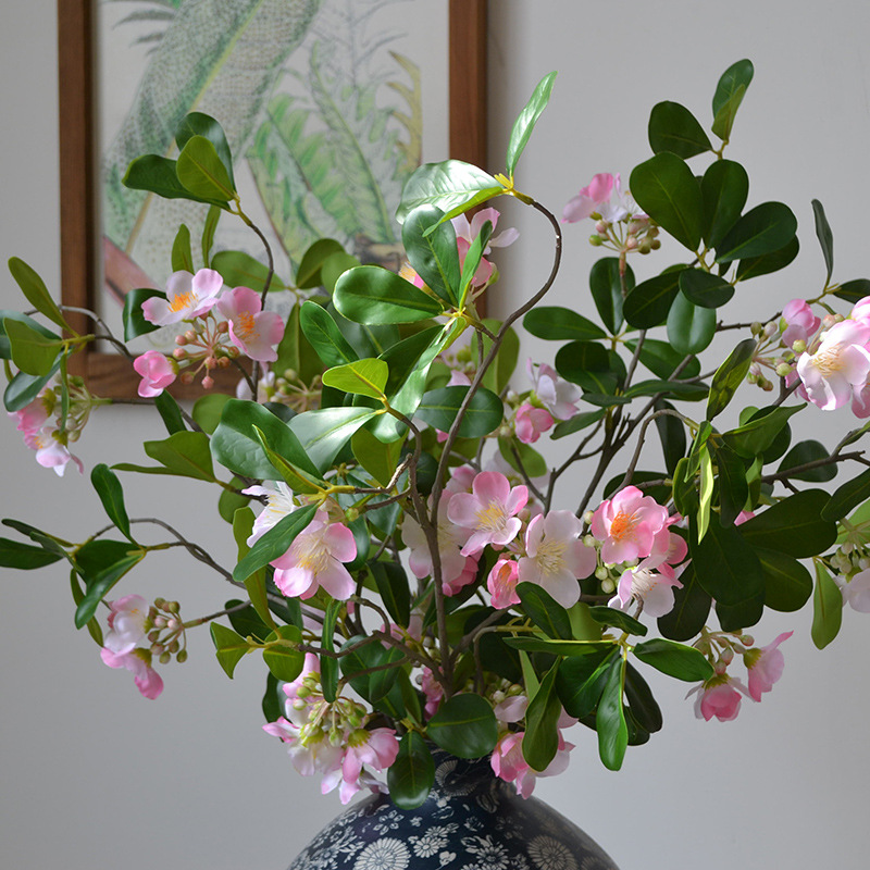 仿真花家居装饰绢花婚庆摄影绿化工程景观树花材假花海棠花枝