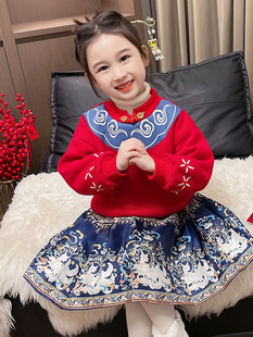中国风洋气冬款 女童马面裙套装 2023新款 儿童拜年服 秋冬季 过年冬装