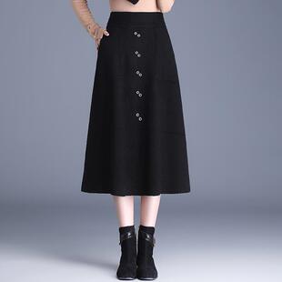 针织半身裙秋冬加厚冬裙女新款中长款A字裙显瘦遮胯毛线过膝长裙