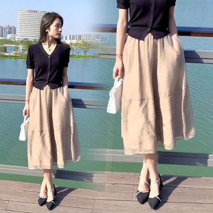 爆款网纱半身裙套装女2024夏季新款短袖针织开衫显瘦两件套连衣裙
