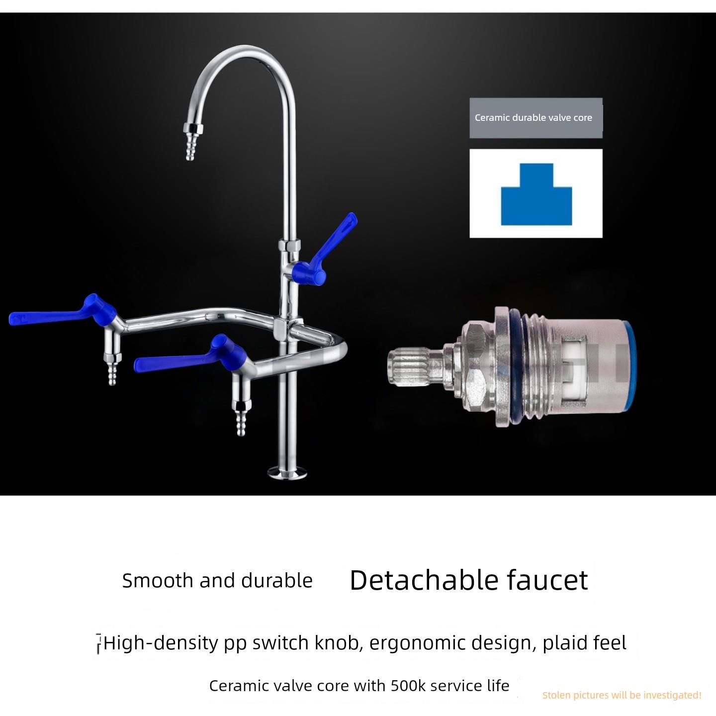 实验室鹅颈化验水嘴304不锈钢三联三口水龙头纯水水咀亮面RWD
