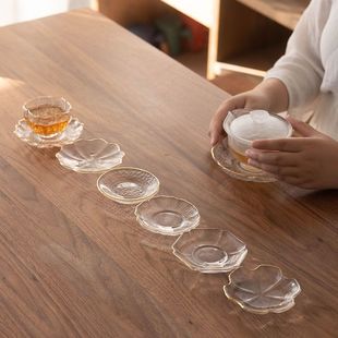 日式玻璃描金茶碟杯垫茶道创意功夫茶杯托隔热玻璃茶托品茗杯茶垫