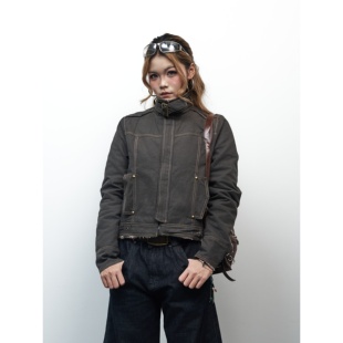 SAIMT美式工装风短款外套男女立领拉链夹克中性外套双面穿时尚