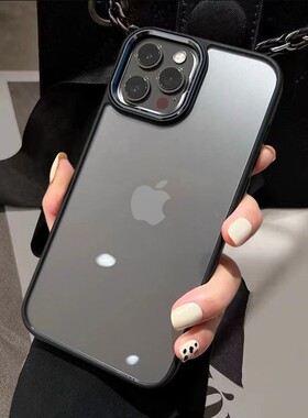 高级黑框硬壳适用苹果17pro手机壳iPhone16promax亚克力15/14/13/12/11简约xr高透mini