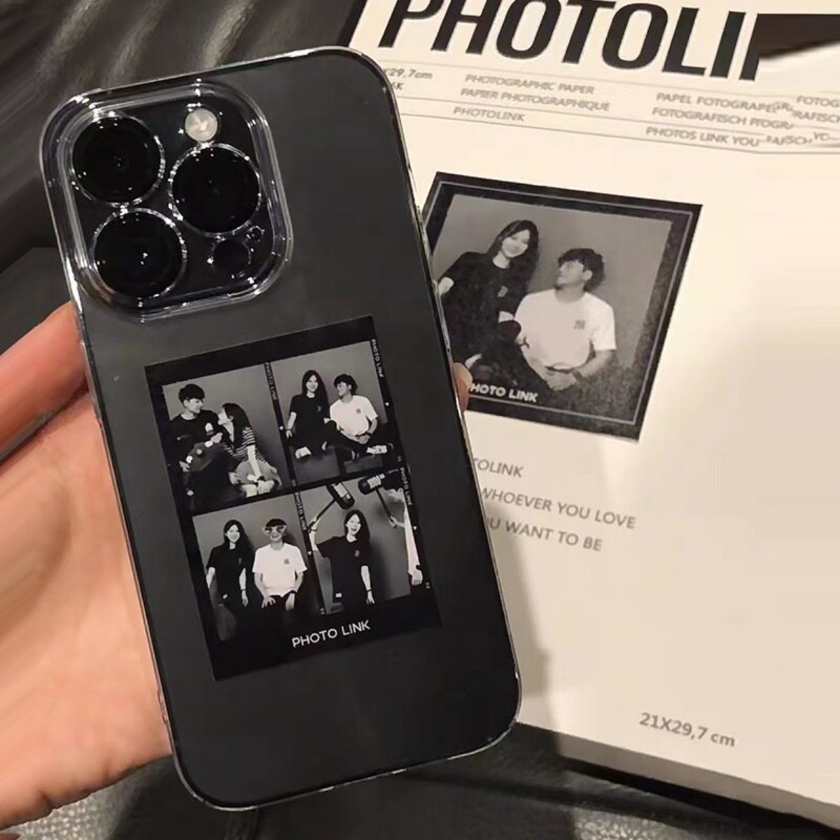 简约ins黑灰透明壳DIY来图定制照片适用苹果17Promax手机壳16小众iPhone15高级感13Pro情侣12防摔11保护套14