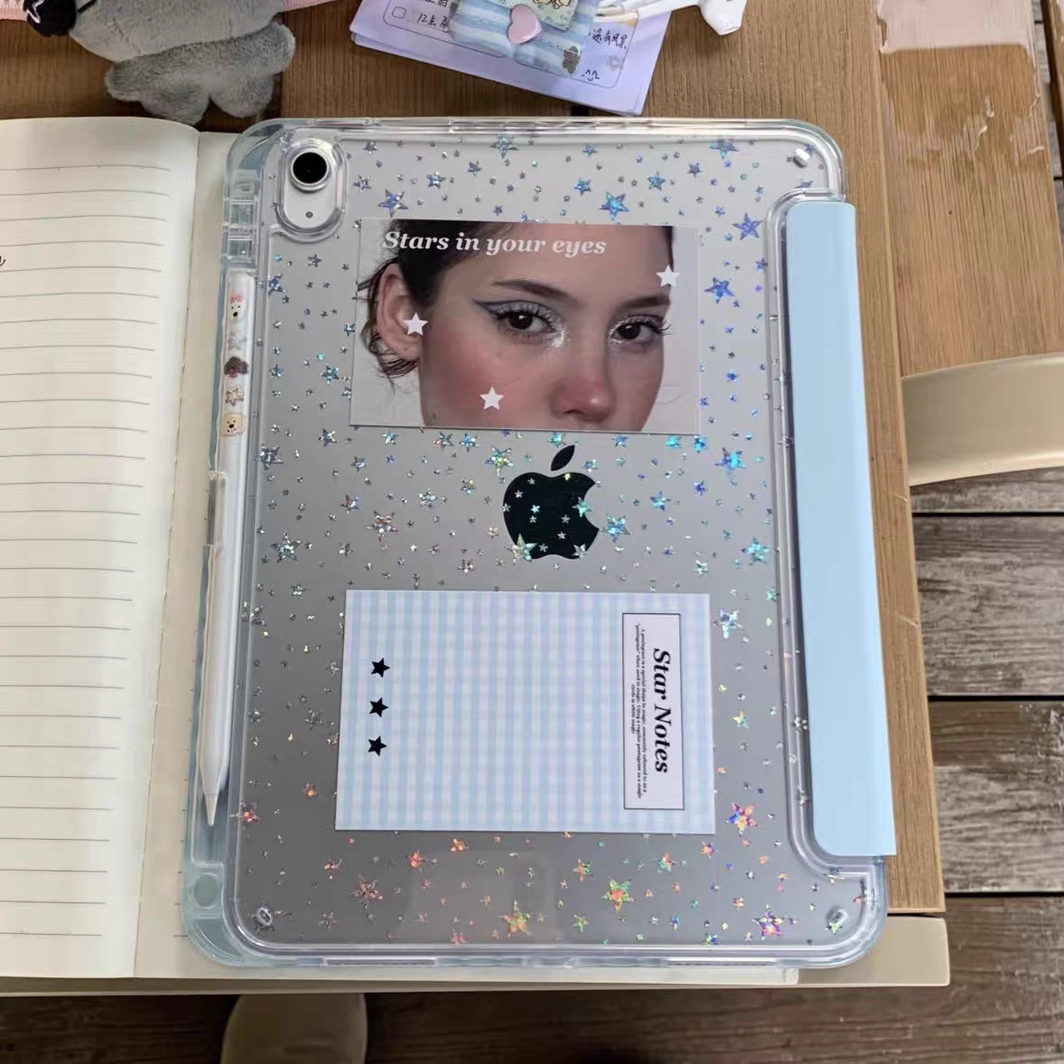 蓝色满屏星星插画Y型三折适用ipad11保护套air7/6亚克力pro13带笔槽10.9寸防摔air5苹果平板保护壳mini7