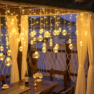 led太阳能许愿球灯串户外凉亭装饰挂灯氛围彩灯串窗帘满天星星灯