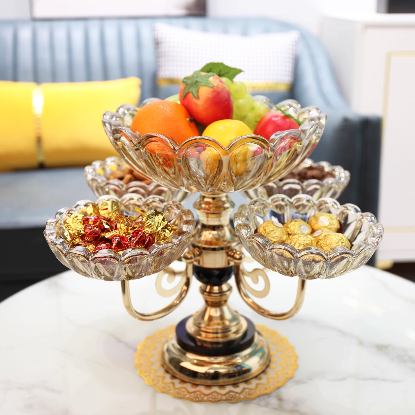 德国水果盘客厅高档玻璃旋转果盘