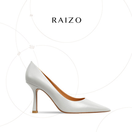 RAIZO 手工高跟鞋女细跟植鞣胎牛皮 舒适真皮底不累脚尖头浅口女