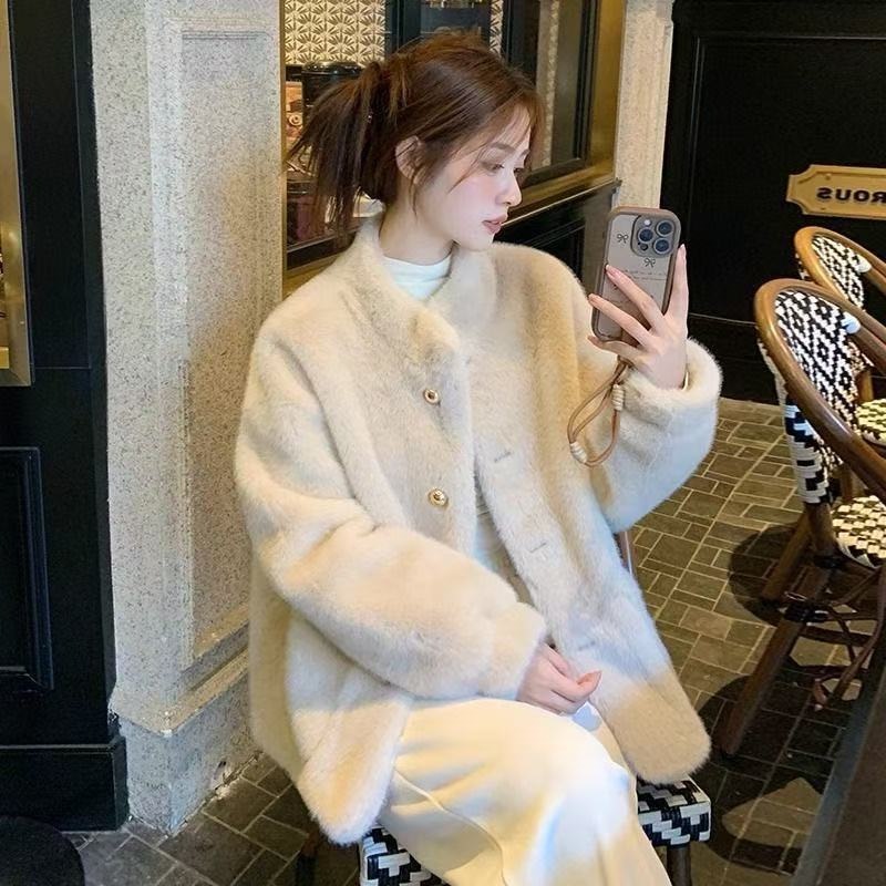 2026新款加厚水貂绒皮毛一体毛毛外套女冬季短款立领皮草大衣