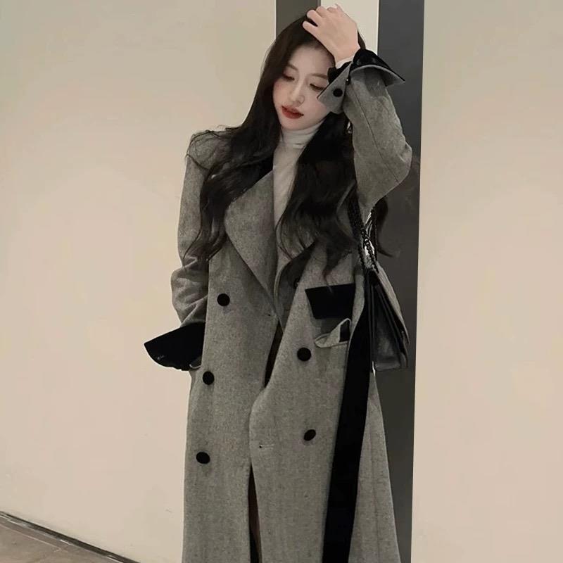 灰色长款呢子大衣女毛呢外套秋冬季感小个子2025新款加厚气质