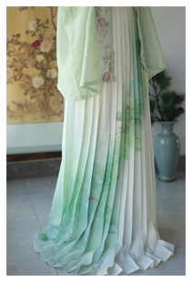 【小荷塘】绿色印花一片式印花百迭裙宋制传统汉服春夏日常