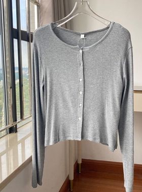 简约休闲百搭灰色修身显瘦针织薄款开衫长袖女2025早秋慵懒感外搭