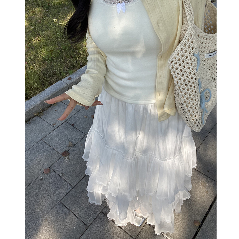 蕾丝重工蛋糕裙女春夏季2026新款高腰中长款多层次提花白色半身裙