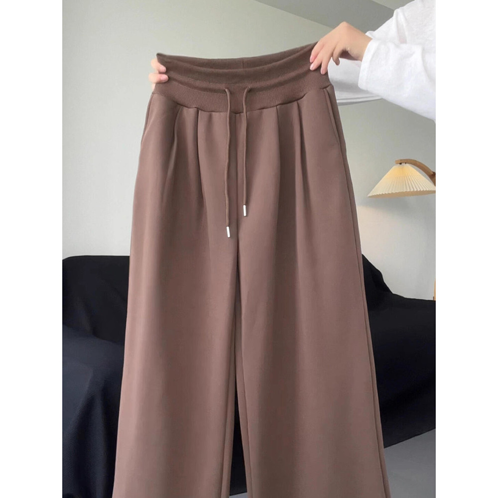 美式棕色运动裤女秋冬2025新款低腰显瘦阔腿裤小个子慵懒加绒卫裤