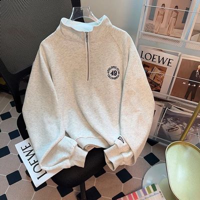 高档重工刺绣减龄翻领拉链套头长袖宽松加绒加厚卫衣女外套上衣棉