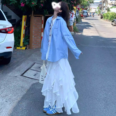 白色不规则半身裙女夏季2026新款高腰蕾丝a字裙小个子显瘦蛋糕裙