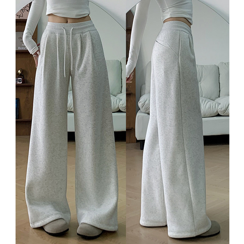 美式棕色运动裤女秋冬2025新款低腰显瘦阔腿裤小个子慵懒加绒卫裤