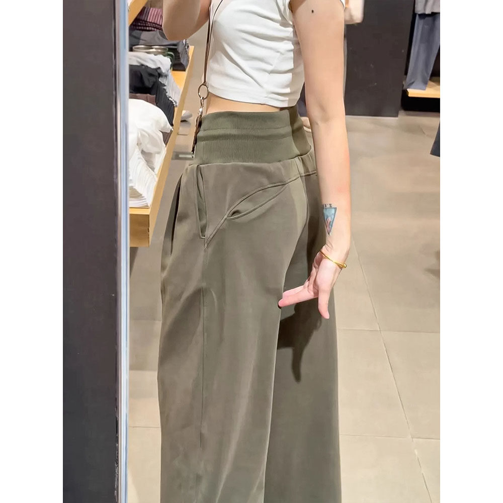 灰色美式低腰运动裤女秋2025新款低腰宽松显瘦提臀阔腿裤休闲卫裤