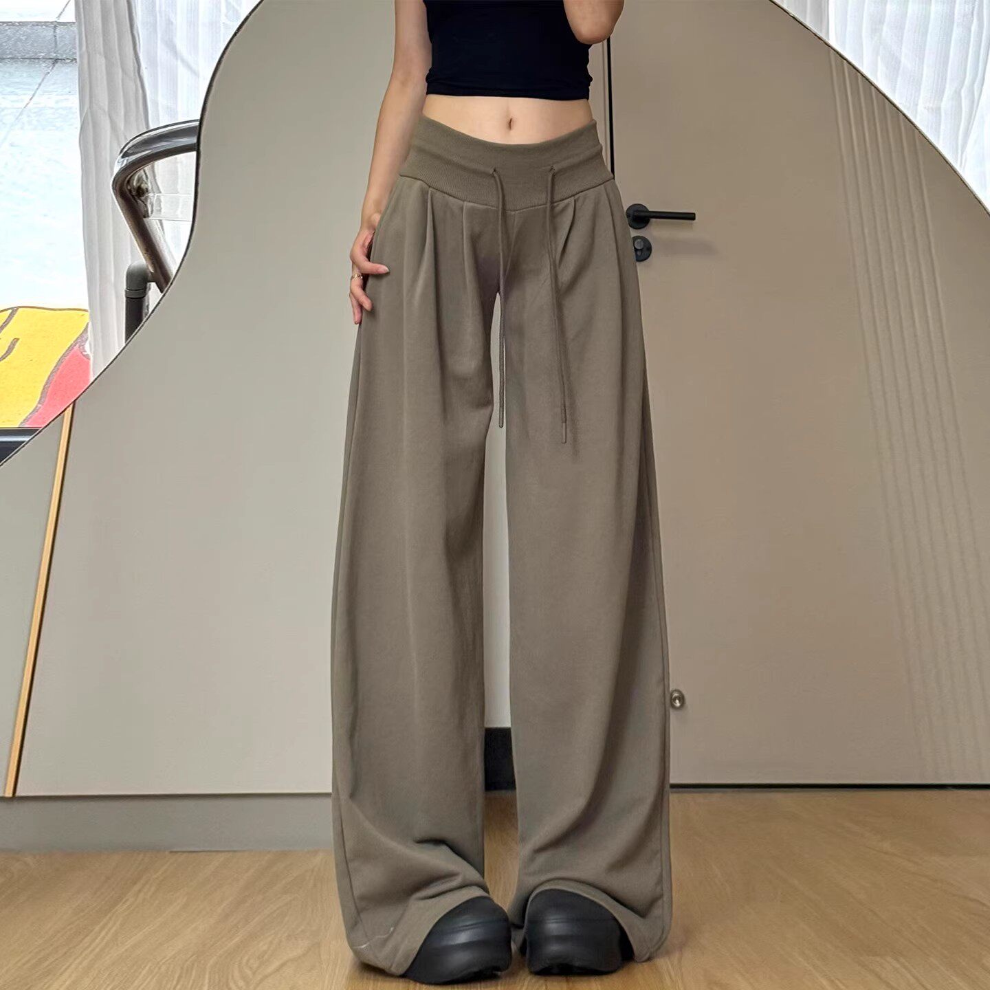 美式复古运动裤女秋季2025新款低腰宽松显瘦直筒垂感休闲阔腿裤子