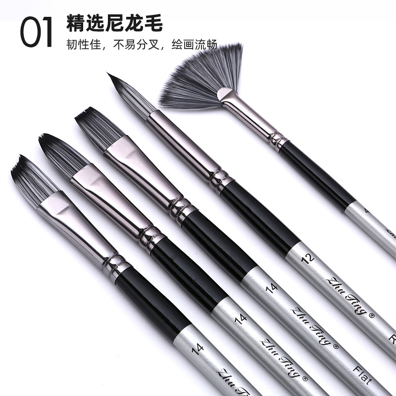 热卖24支尼龙毛画笔套装银灰杆笔帘油画笔水粉水彩画笔刷