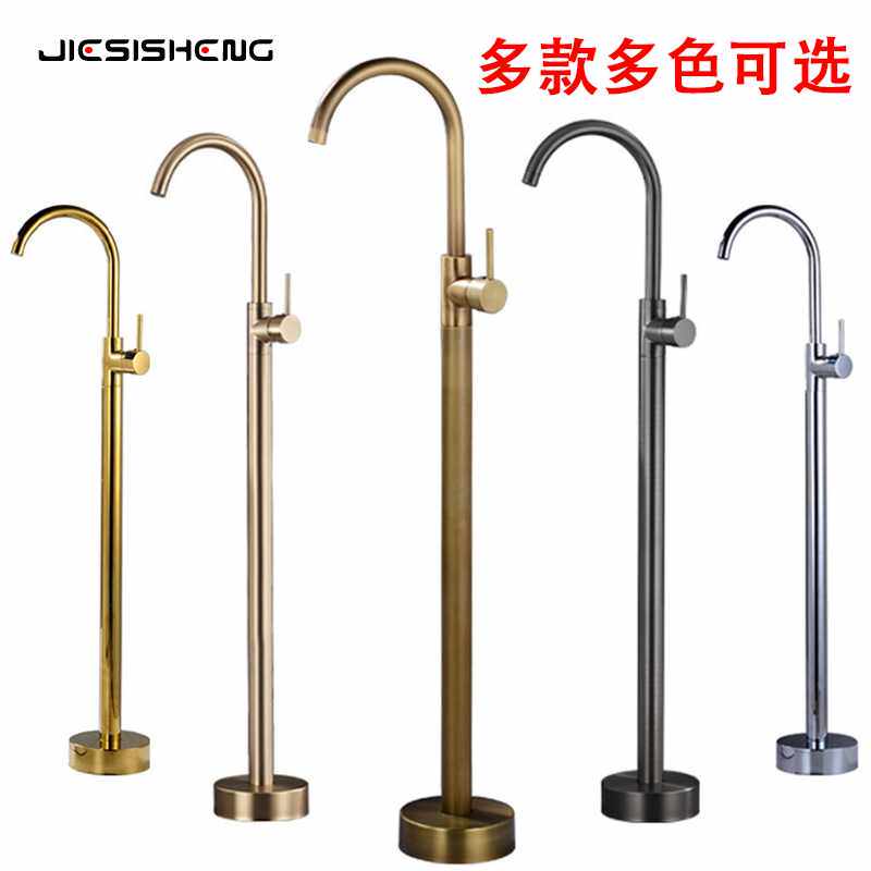 仿古铜落地式浴缸边龙头墙接独立式立柱木桶盆冷热防溅水龙头