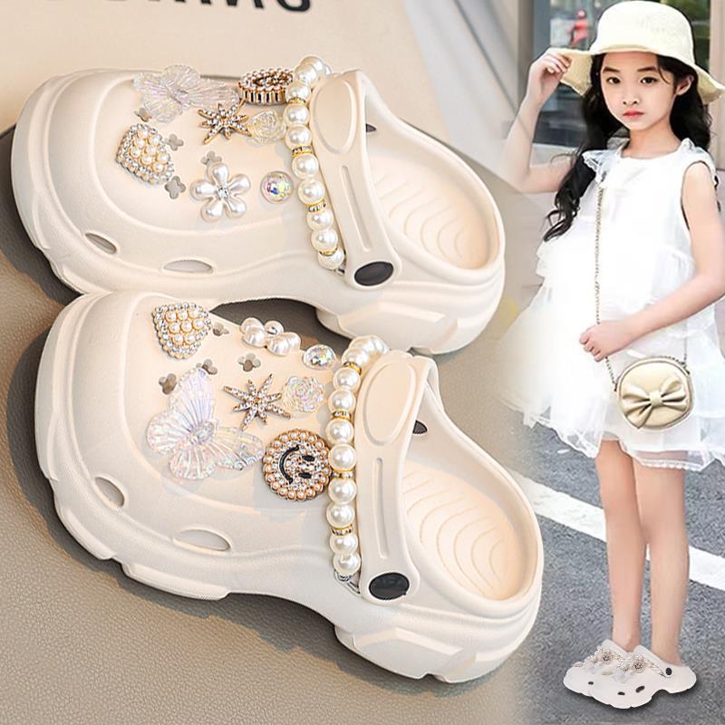 专柜女童洞洞鞋夏款外穿防滑儿童2025新款公主凉拖鞋女孩洋气包头