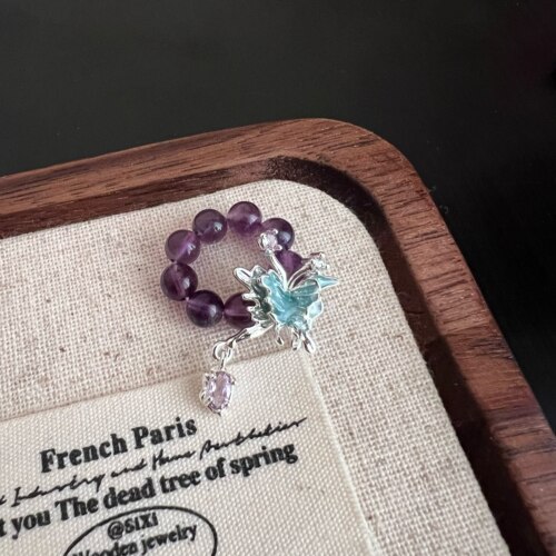 4A乌拉圭紫水晶跑环 蝴蝶提溜diy手串配件 串珠配饰 小众原创
