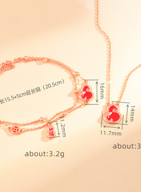 招财葫芦项链女轻奢小众红色锦鲤锁骨链时尚简约民族风套装饰品