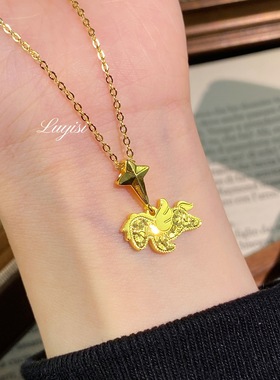 新款精工CNC切割爆闪碎冰冰独角兽小飞马吊坠项链女本命年锁骨链