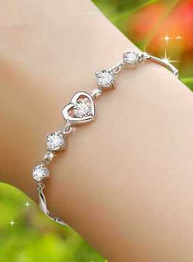 紫色锆石爱心手链女甜美轻奢波纹链条手饰七夕送女友闺蜜学生