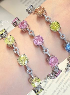 新款高级感八角千禧玫瑰切坦桑蓝手链镶嵌高碳钻玫瑰花苹果绿