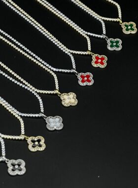 彩色满钻锆石四叶草五花项链轻奢简约时尚直播爆款跨境批发