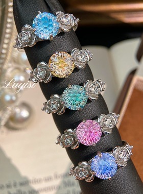 小红书爆款帕拉伊巴烟花切手调立体玫瑰戒指时尚高级感山茶花戒指