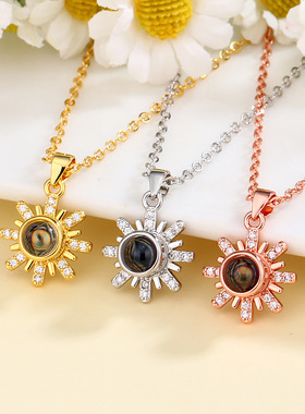 欧美跨境100种语言我爱你投影项链女抖音同款爱的记忆雪花锁骨链