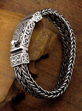 复古泰国手工编织宽版粗手链潮男霸气男手链嘻哈古巴厚重手链