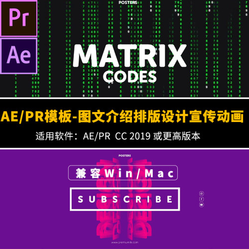 AE/PR模板-摘要介绍图文排版设计广告宣传海报动画效果可修改字体