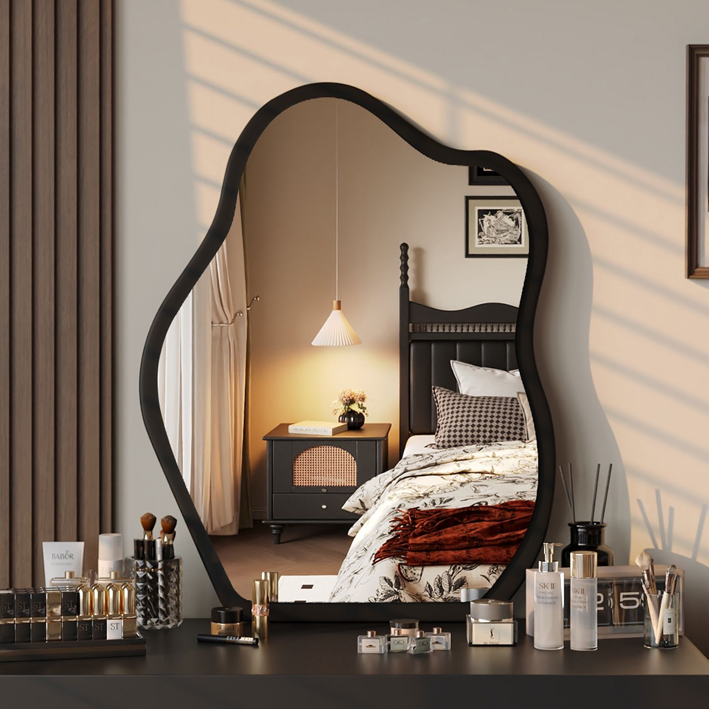 中古风化妆镜梳妆台镜子卧室桌面台式壁挂云朵镜法式复古梳妆镜