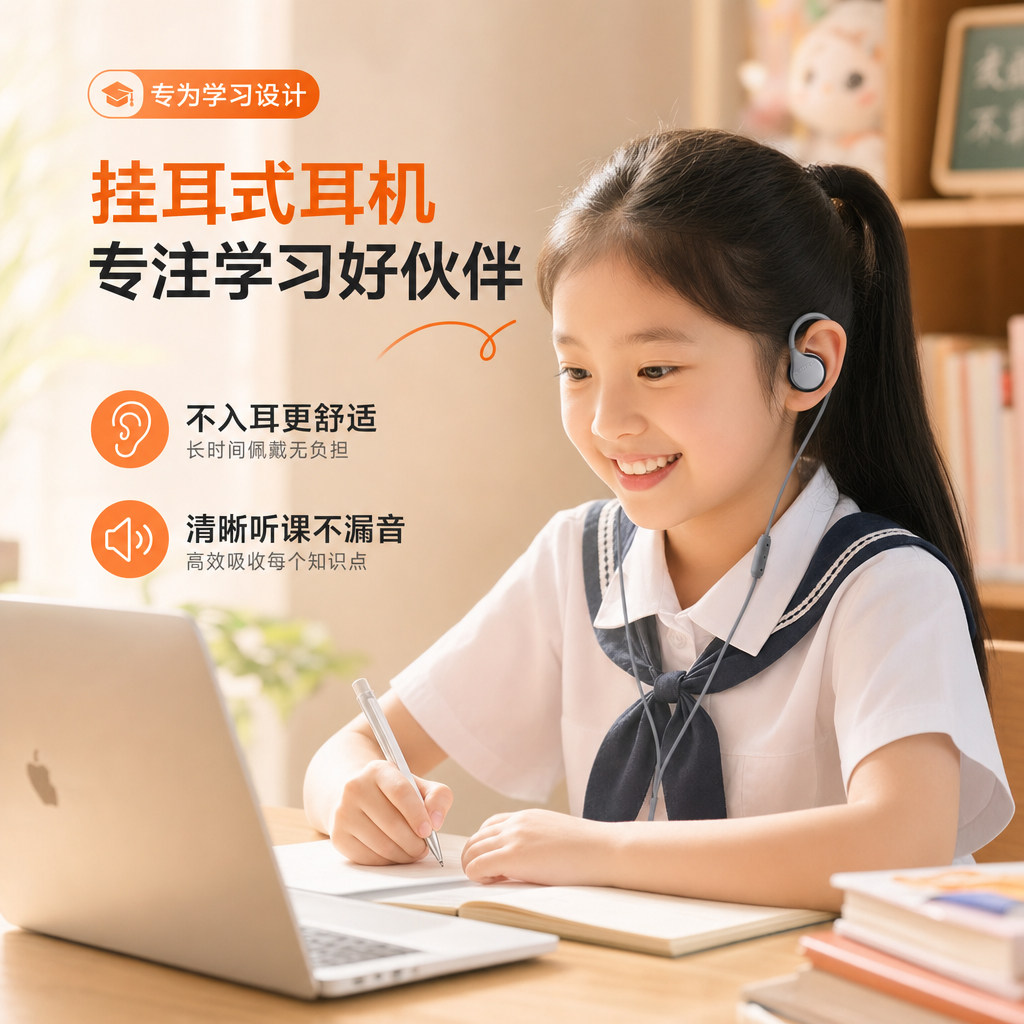大峡谷儿童耳机学习专用有线带麦超薄舒适保护听力学生上网课耳机