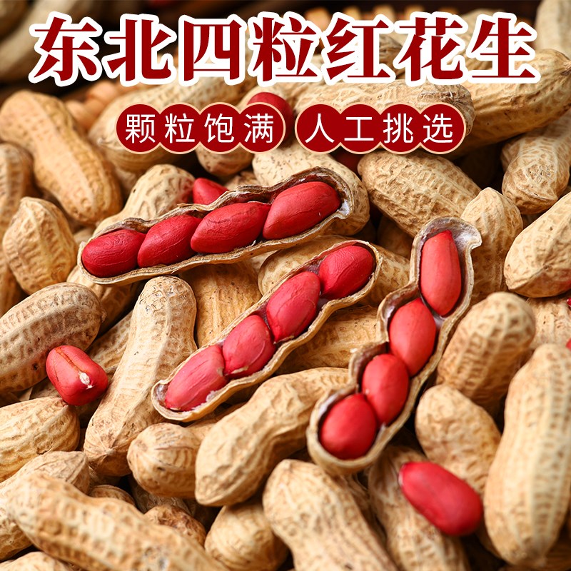 东北新鲜红皮花生四粒红带壳生花生仁花生米农家自种晒干煮炒食用