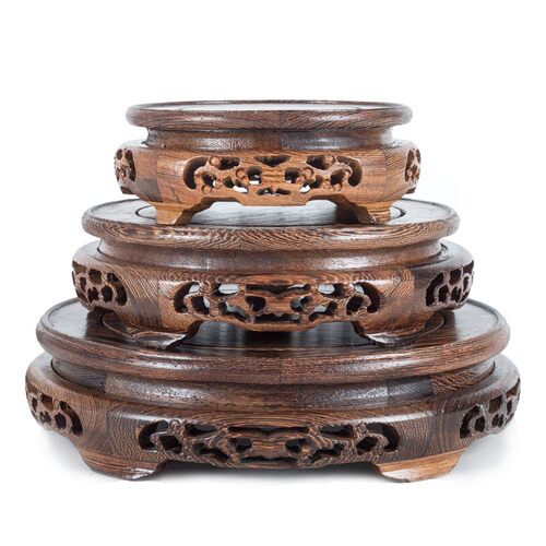 艺品摆件底座核桃香炉鱼缸奇石头D托F架木质花架花盆托盘圆形实木