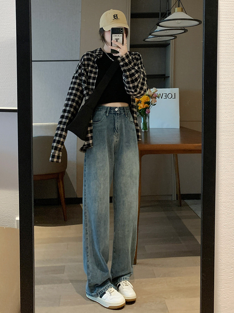 Wide Leg Jeans for Women 2025 New Autumn Bestseller Retro High Waist Loose Slimming Drape Straight Floor-Length Pants