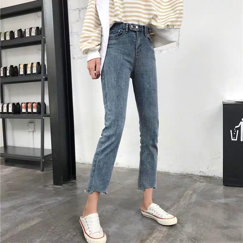 高腰牛仔裤女2020年新款夏薄款八分小个子显瘦百搭宽松直筒九分裤