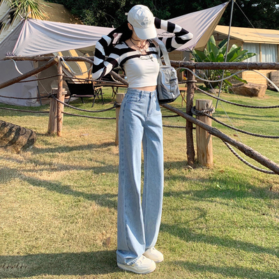 高腰阔腿牛仔裤女春夏季新款