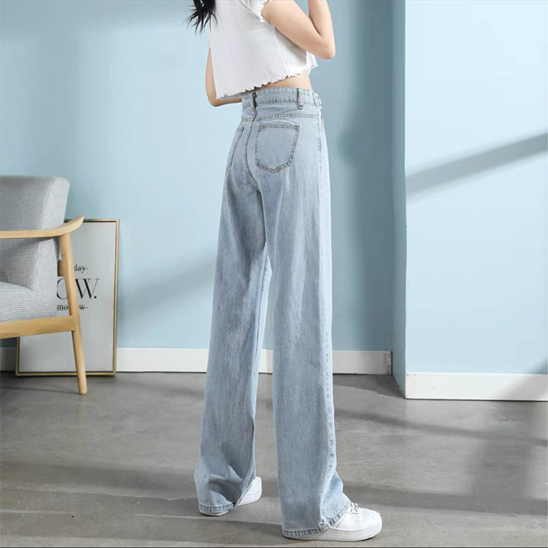 阔腿牛仔裤女夏2023年新款高腰小个子直筒显瘦百搭浅色薄款拖地裤