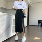 Летняя длинная джинсовая юбка, высокая талия, средней длины, с акцентом на бедрах, А-силуэт