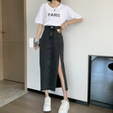 Летняя длинная джинсовая юбка, высокая талия, средней длины, с акцентом на бедрах, А-силуэт