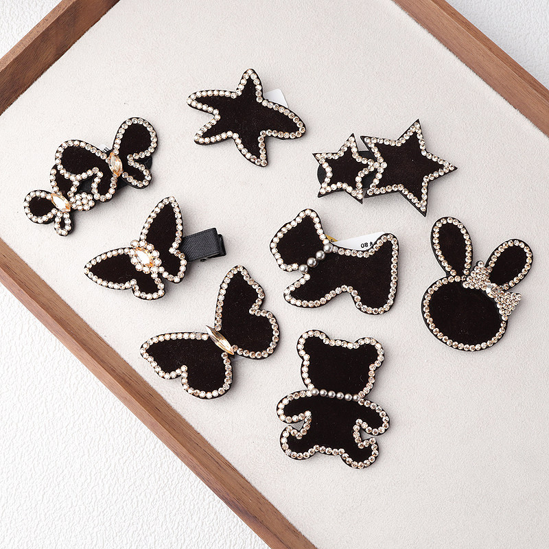 无奢黑咖棕高级感布艺皮质边夹xuaz专柜发夹星星小兔可爱女生