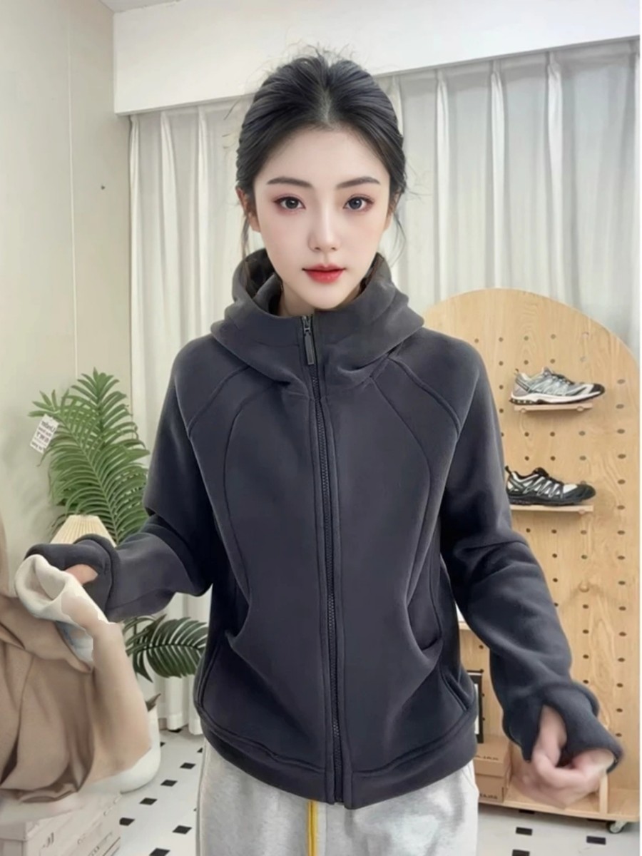 Women's New Autumn and Winter High Collar Fleece Sweatshirt with Hood, Double-sided Australian Wool, Thickened Zippered Cardigan, Sporty and Casual Style