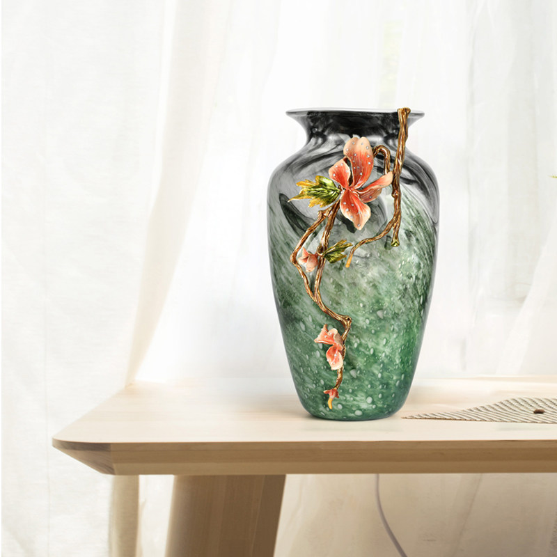 珐琅彩花瓶摆件客厅插花轻奢高档家居装饰品乔迁新居礼品琉璃花瓶